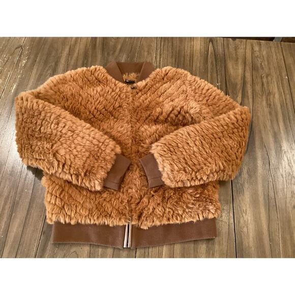 Love Token Faux Fur copper brown Bomber zip light soft fuzzy Jacket M - Picture 1 of 13